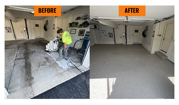 before and after garage concrete coating project
