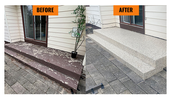 before and after concrete step covering