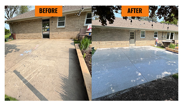 before and after concrete patio coating project