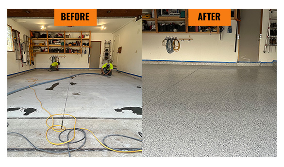 before and after concrete garage floor coating